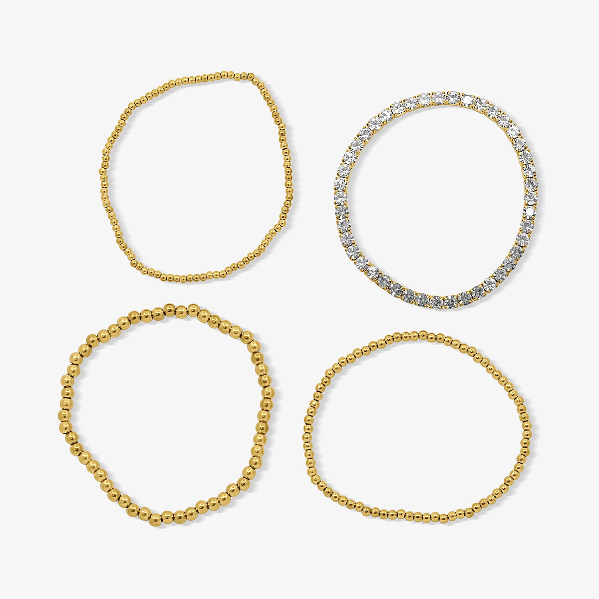 Icy Golden Beaded Bracelet 4 Piece Set