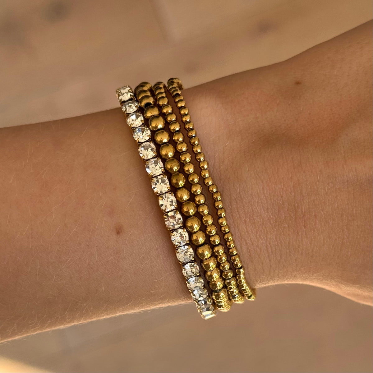 Icy Golden Beaded Bracelet 4 Piece Set